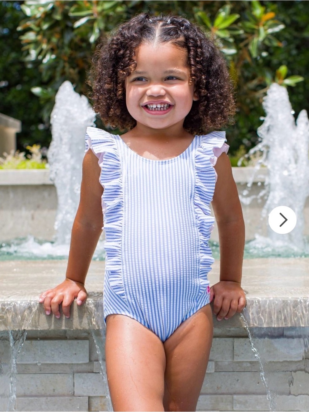 RuffleButts Striped Blue & White Ruffle One-Piece Swimsuit
